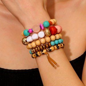 Color Block Beaded Bracelet (5 pcs)